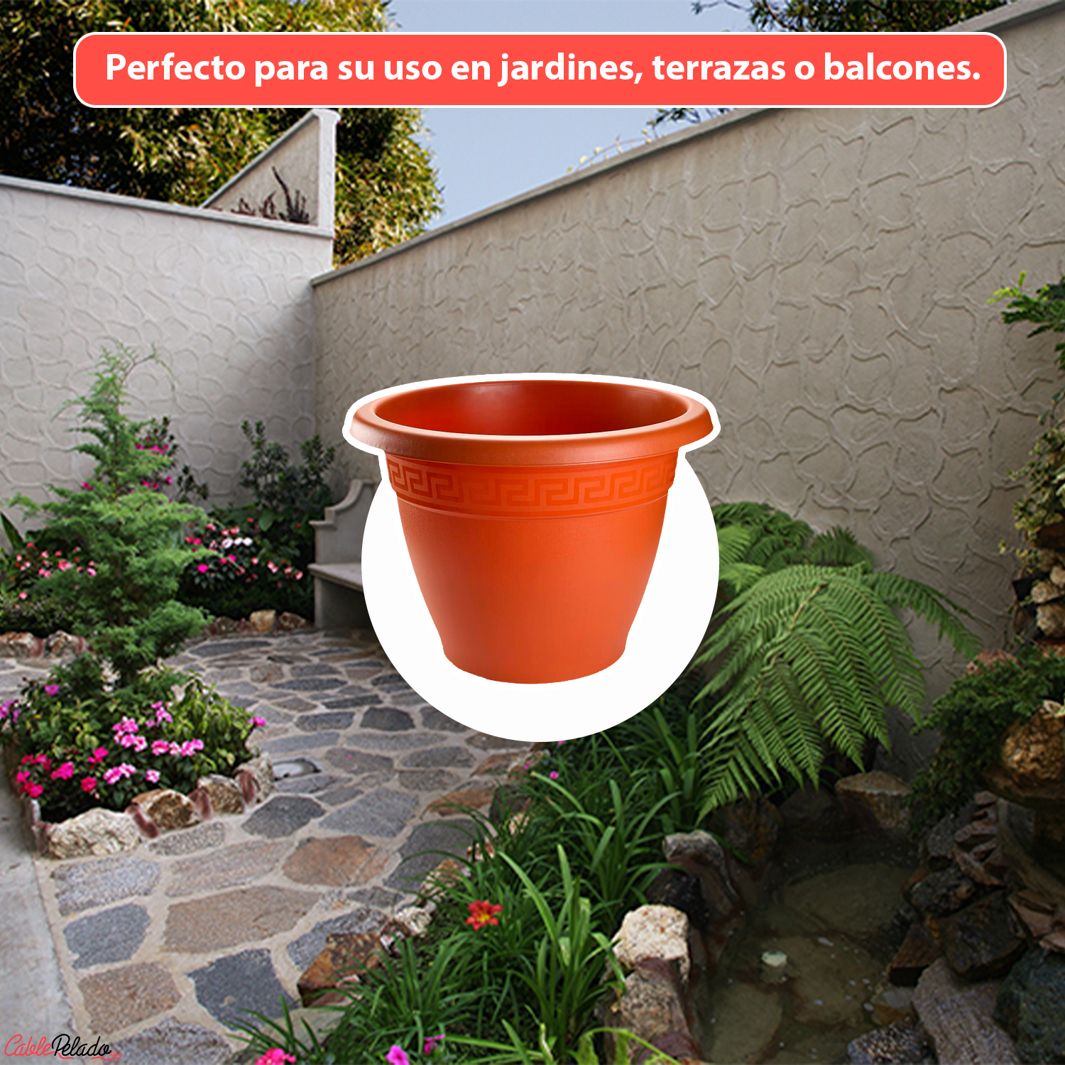 Macetero Redondo De Plastico 30 Cm  Marron