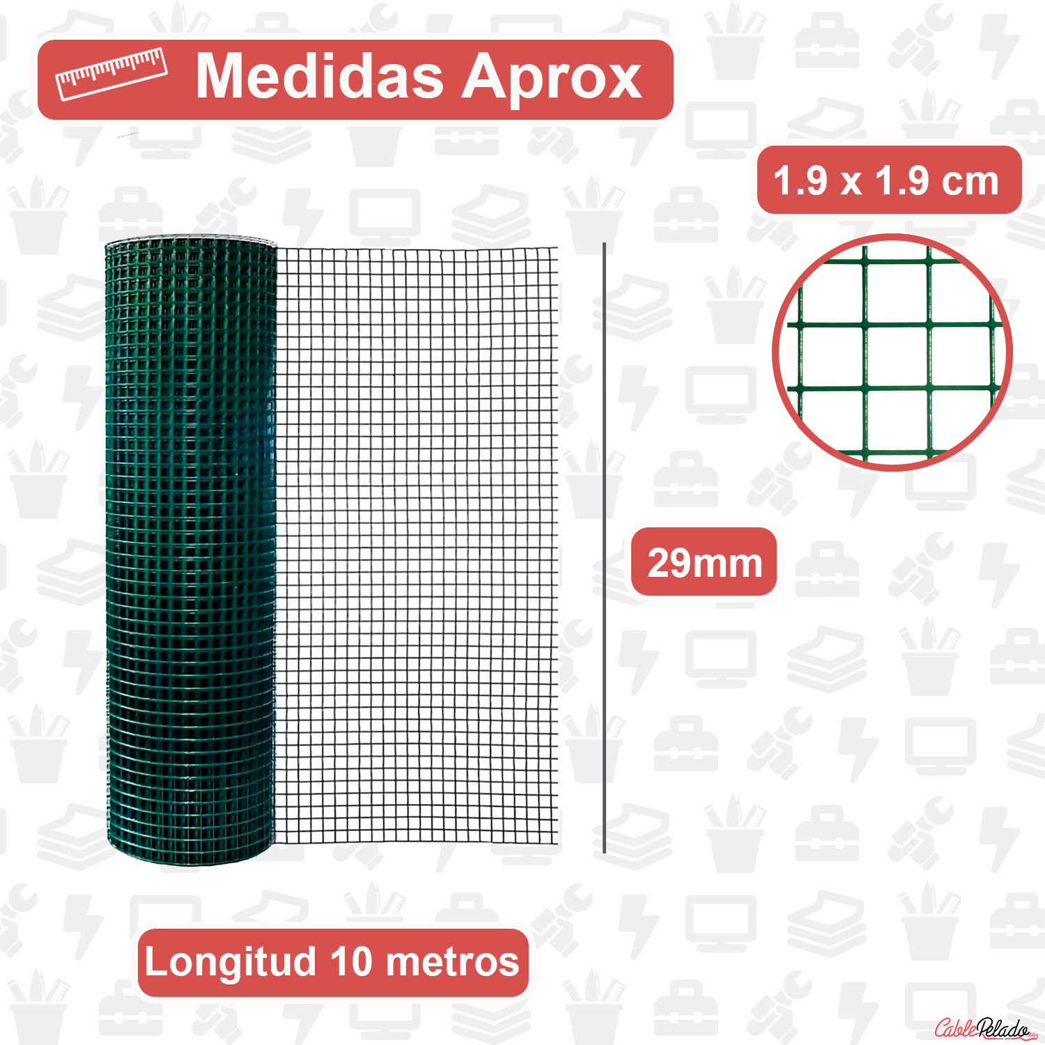 Malla Metálica Plastificada 1x10 Metros  Verde