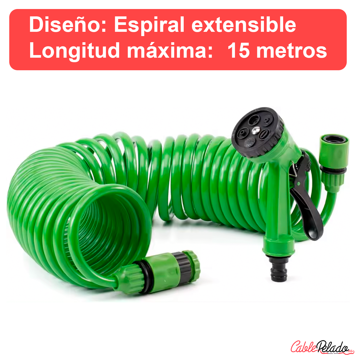 Manguera En Espiral Extensible Hasta 15 Metros Incluye Pistola  Verde