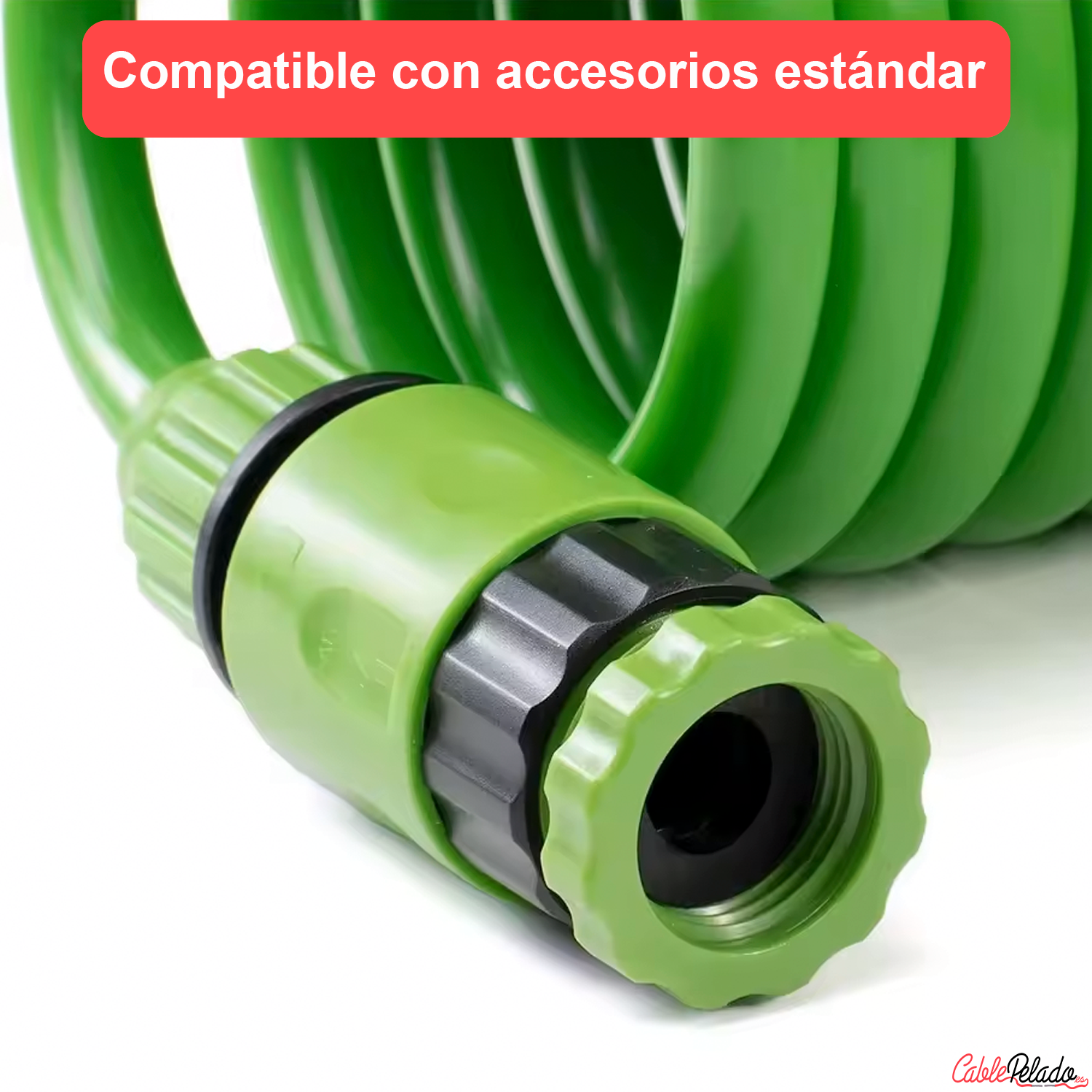 Manguera En Espiral Extensible Hasta 15 Metros Incluye Pistola  Verde
