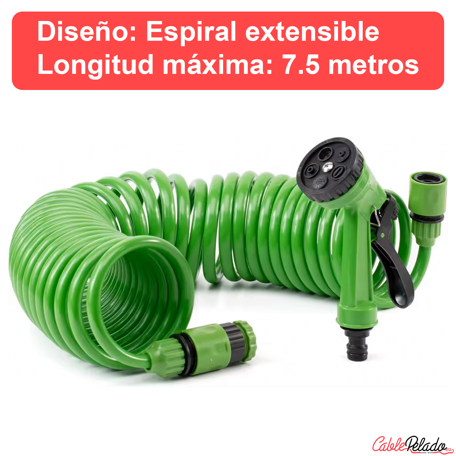 Manguera En Espiral Extensible Hasta 7.5 Metros Incluye Pistola  Verde