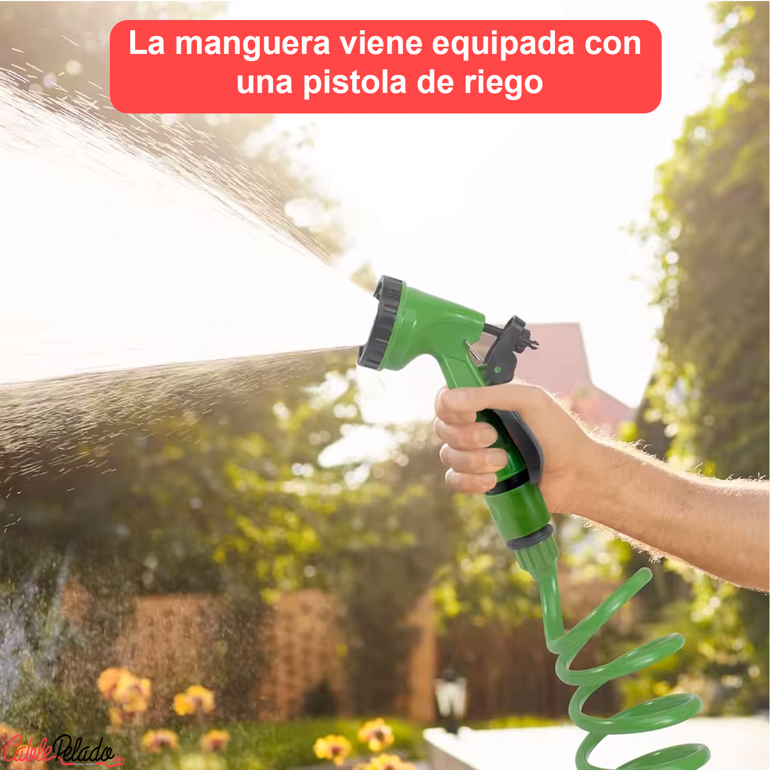 Manguera En Espiral Extensible Hasta 7.5 Metros Incluye Pistola  Verde