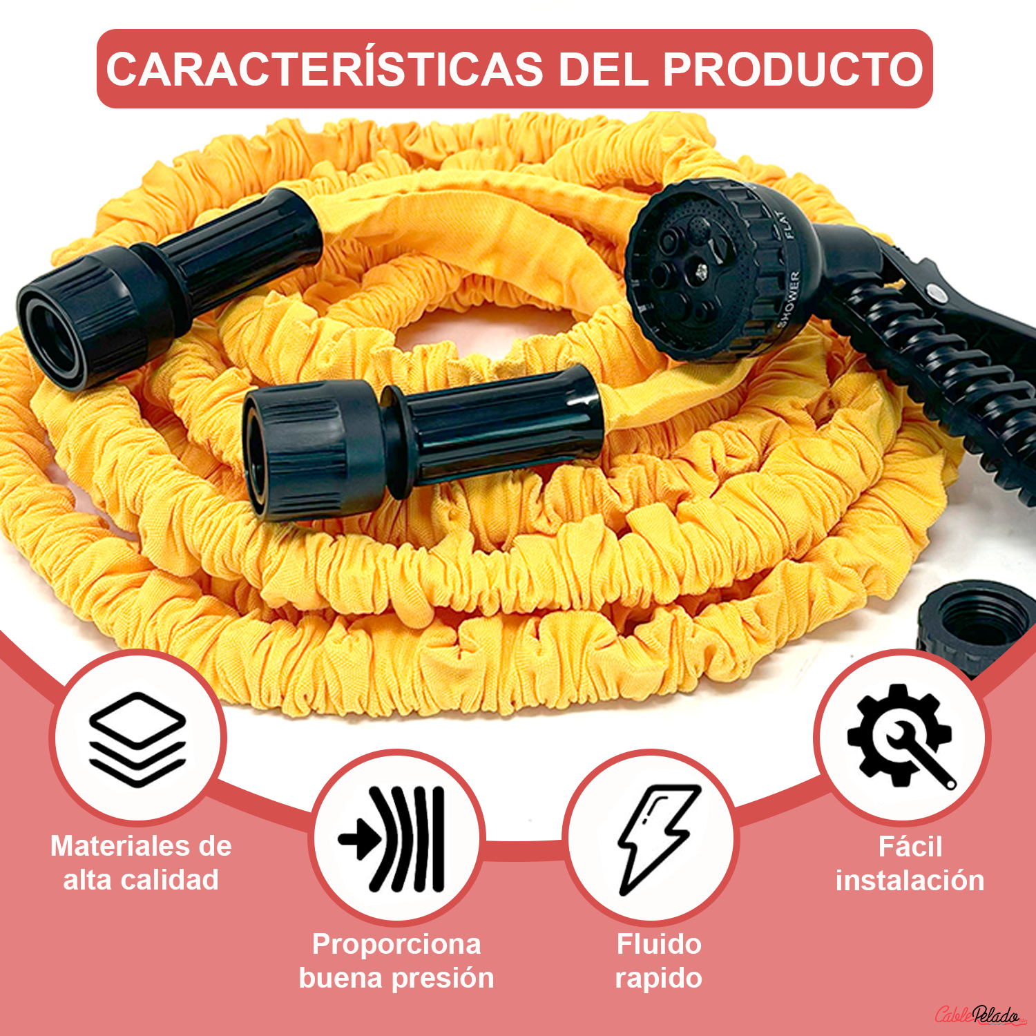 Manguera Jardín Extensible Hasta 15 Metros Incluye Pistola  Amarillo