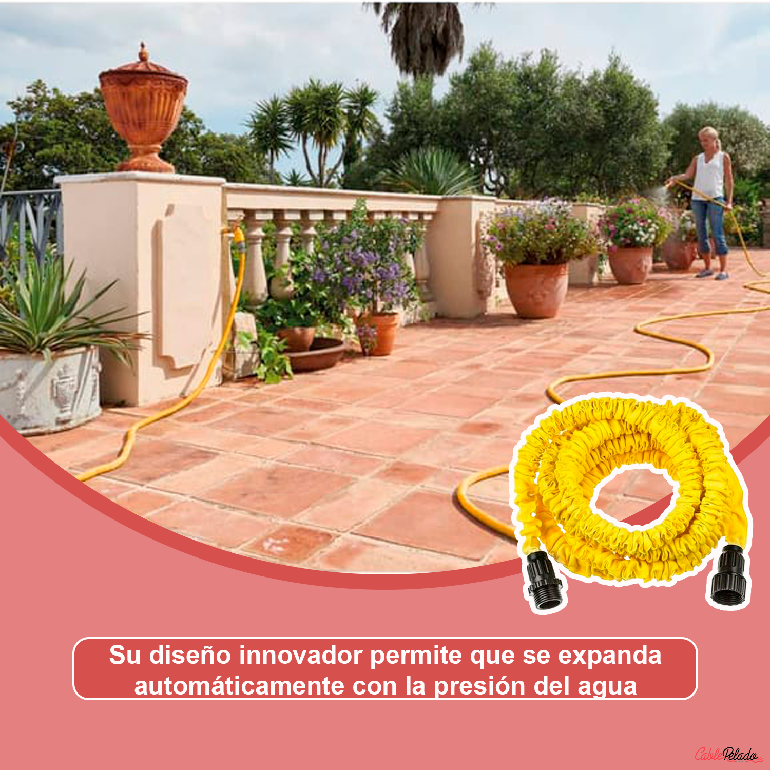 Manguera Jardín Extensible Hasta 15 Metros Incluye Pistola  Amarillo