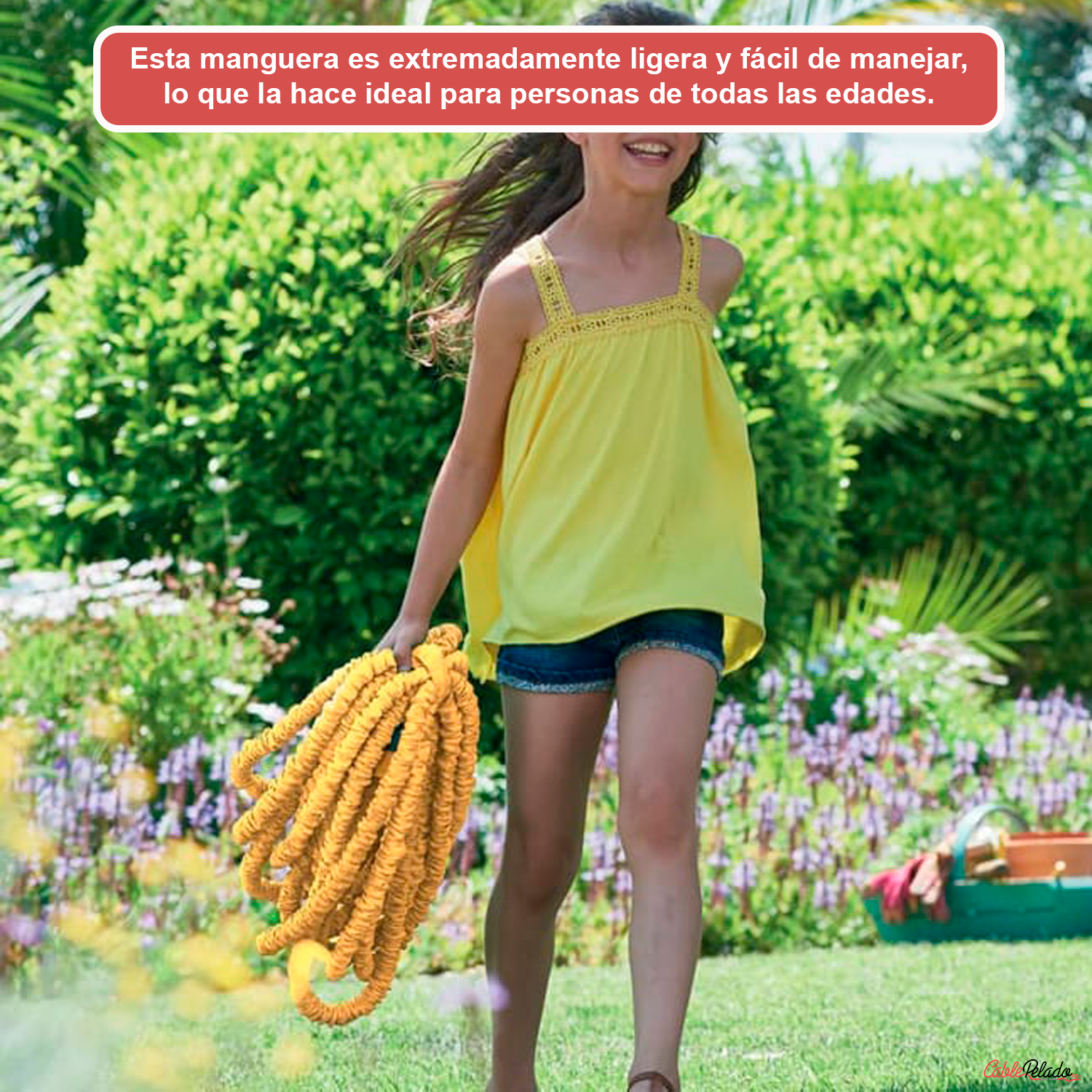 Manguera Jardín Extensible Hasta 15 Metros Incluye Pistola  Amarillo