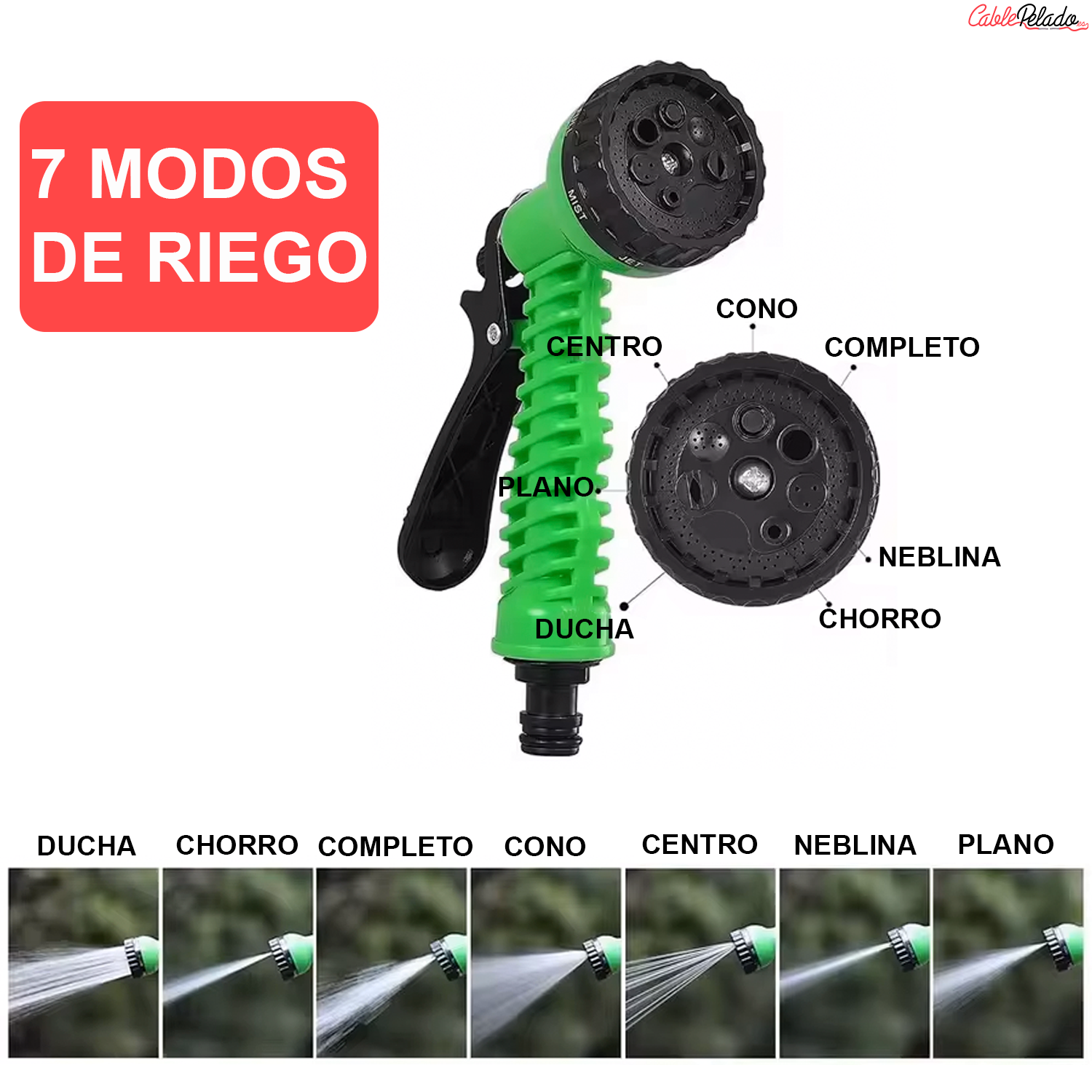 Manguera Jardin Extensible Hasta 7.50 Metros Incluye Pistola 7.5 M Verde