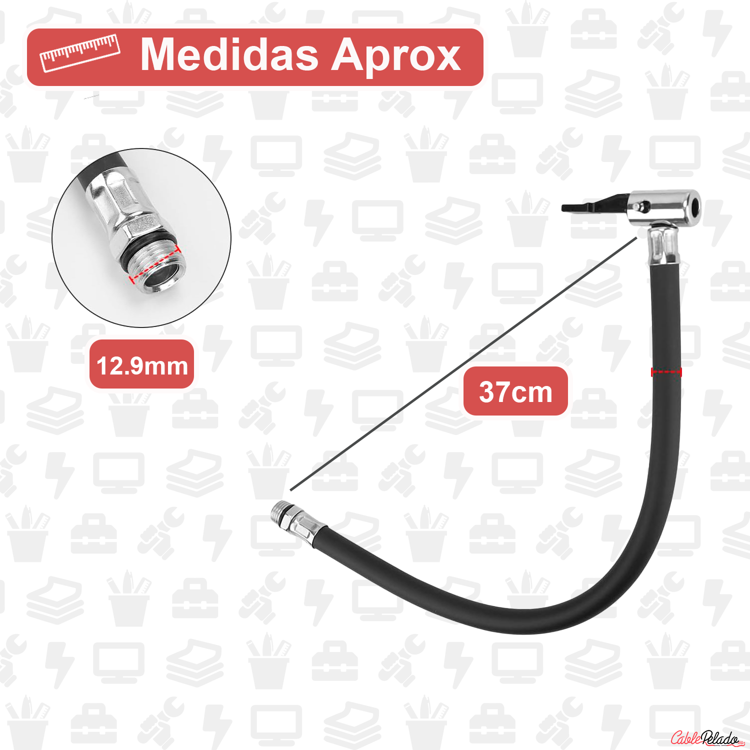 Manguera Para Inflador De Neumático De Coche 12.5mm Longitud 37 Cm Acodado  Negro