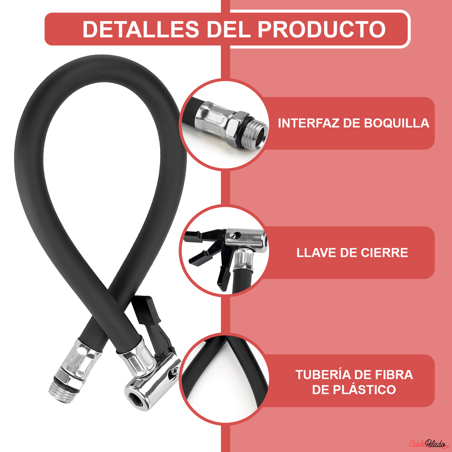 Manguera Para Inflador De Neumático De Coche 12.5mm Longitud 37 Cm Acodado  Negro