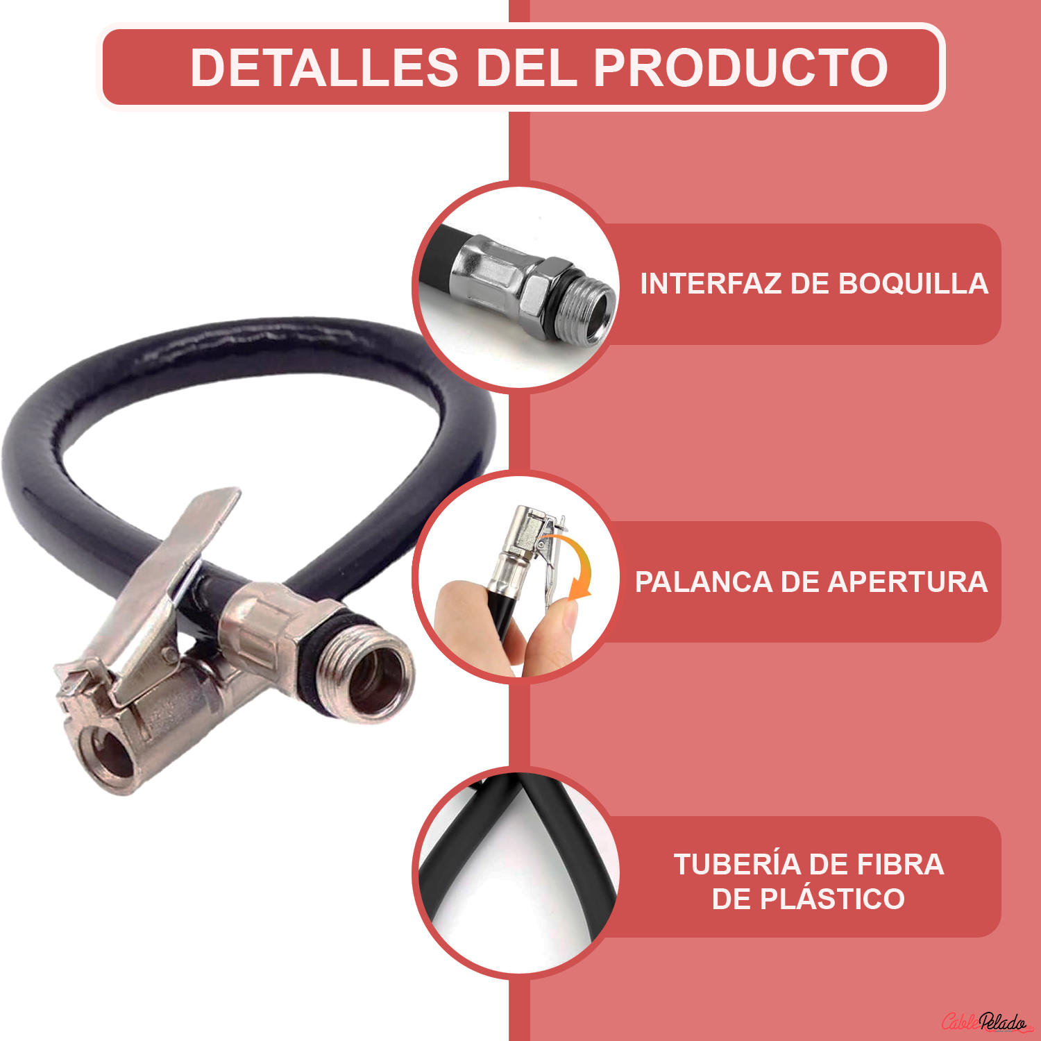 Manguera Para Inflador De Neumático De Coche 16.3 Pulgadas  Negro