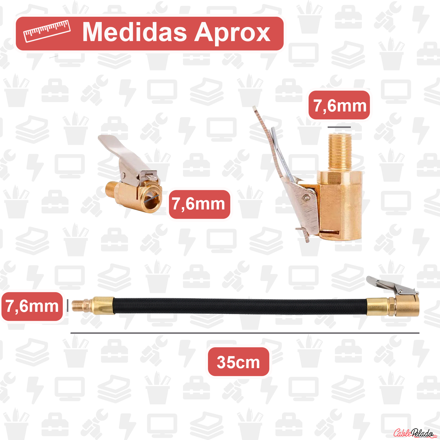 Manguera Para Inflador De Neumático Rosca 7.6 mm Longitud 35 cm