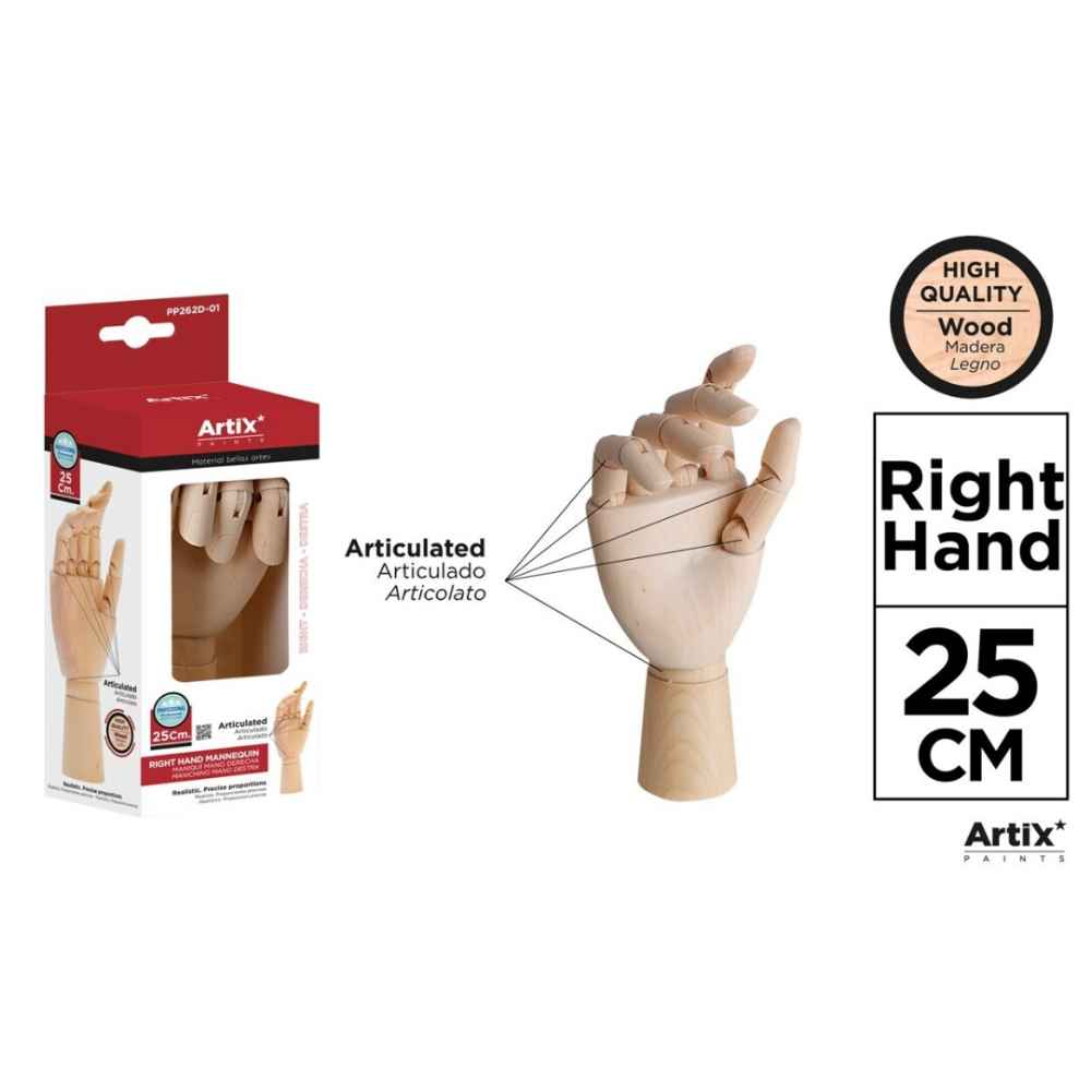 Mano articulada derecha maniqui madera 25 cm