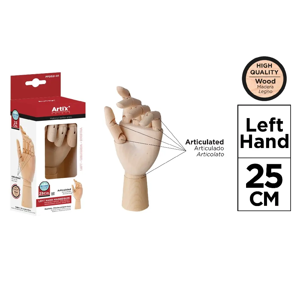Mano articulada izquierda maniqui madera 25 cm