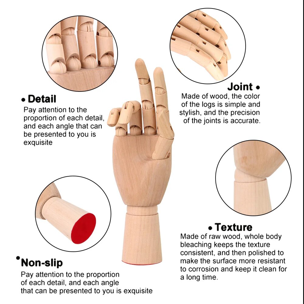 Mano articulada izquierda maniqui madera 25 cm