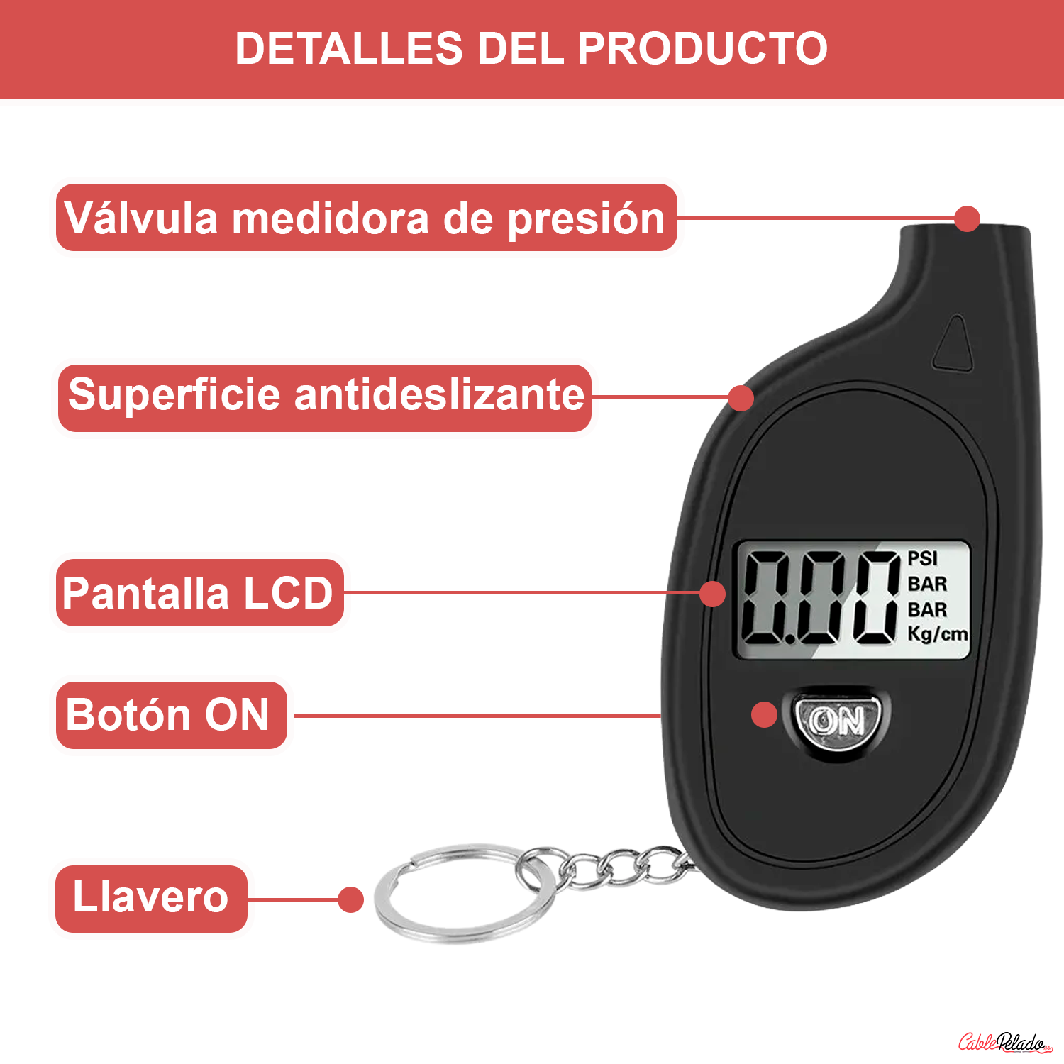 Manómetro Digital Neumáticos  Negro