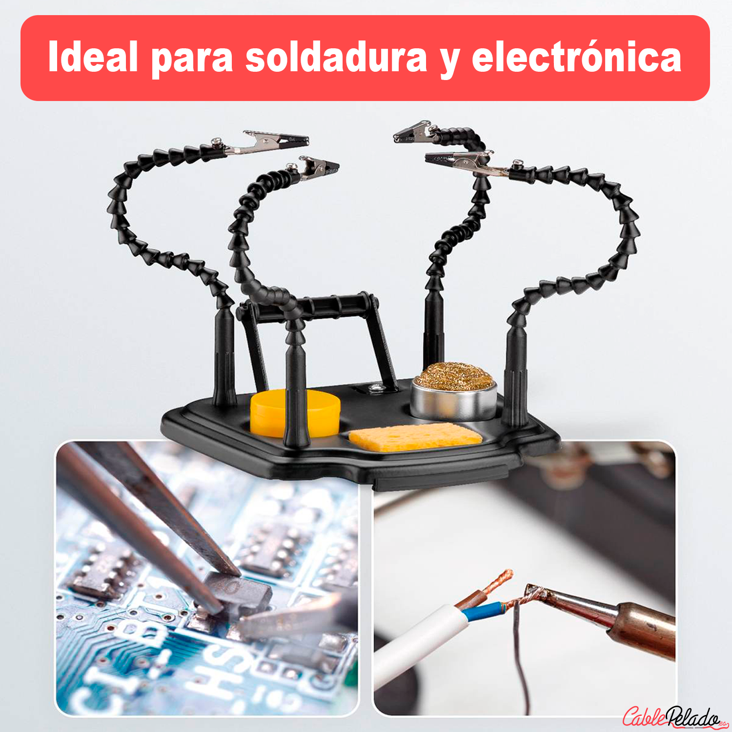 Manos de ayuda para soldar con 4 brazos flexibles de cuello de cisne y pinzas de cocodrilo  Negro