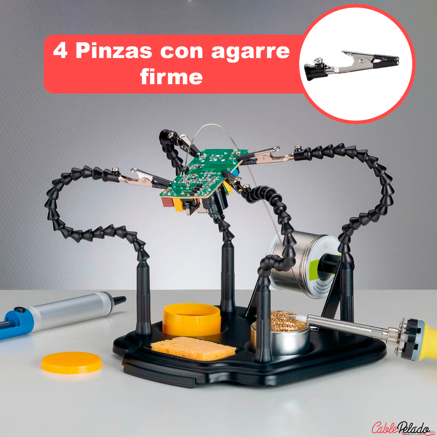 Manos de ayuda para soldar con 4 brazos flexibles de cuello de cisne y pinzas de cocodrilo  Negro