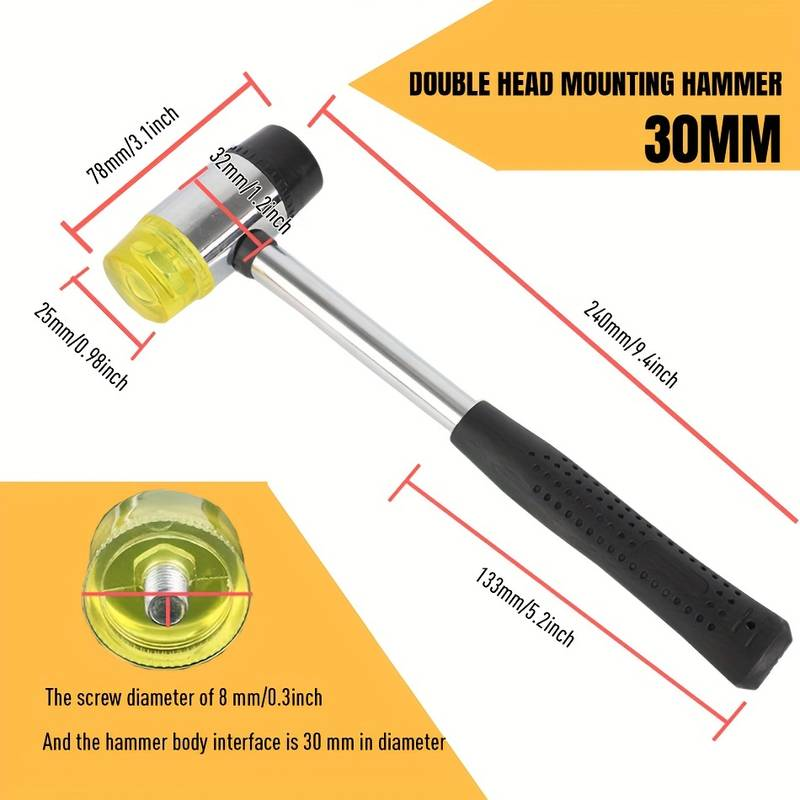 Martillo de goma de doble cara de instalación 30 mm