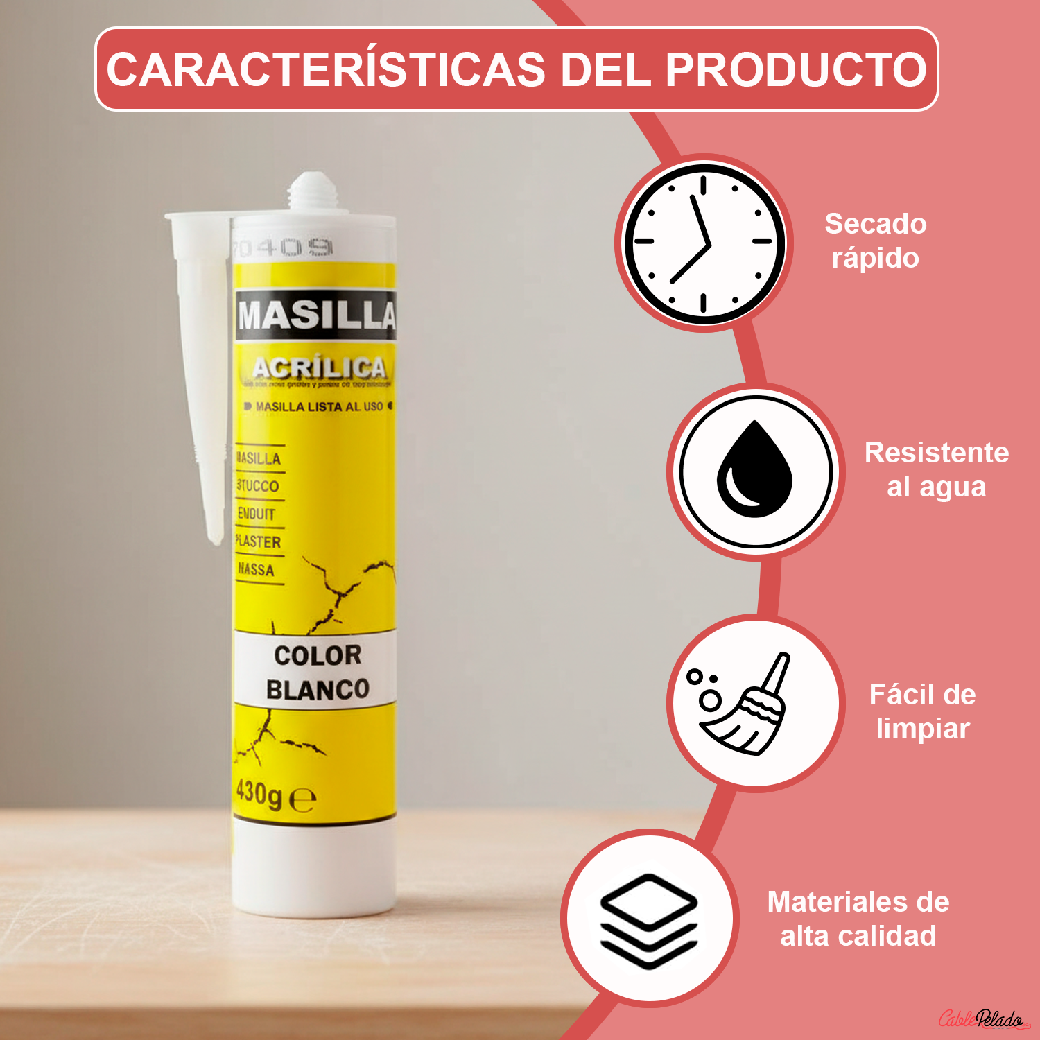 Masilla Acrílica Blanca Para Pistola 430 gr Blanco
