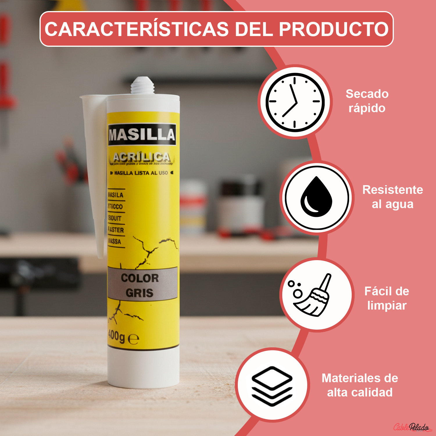 Masilla Acrílica Gris Para Pistola 400 Gramos  Gris