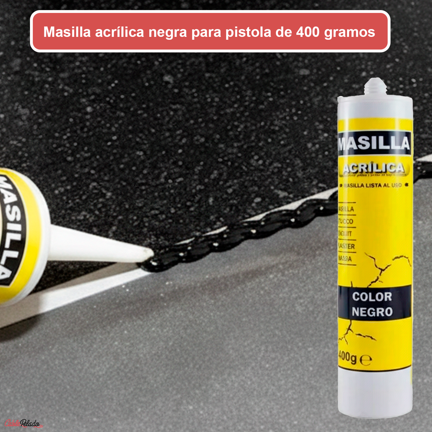 Masilla Acrílica Negra Para Pistola 400 Gramos  Negro