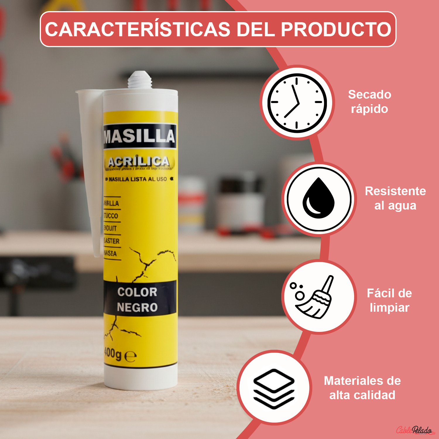 Masilla Acrílica Negra Para Pistola 400 Gramos  Negro