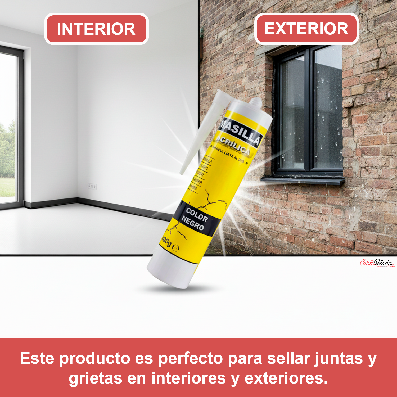 Masilla Acrílica Negra Para Pistola 400 Gramos  Negro