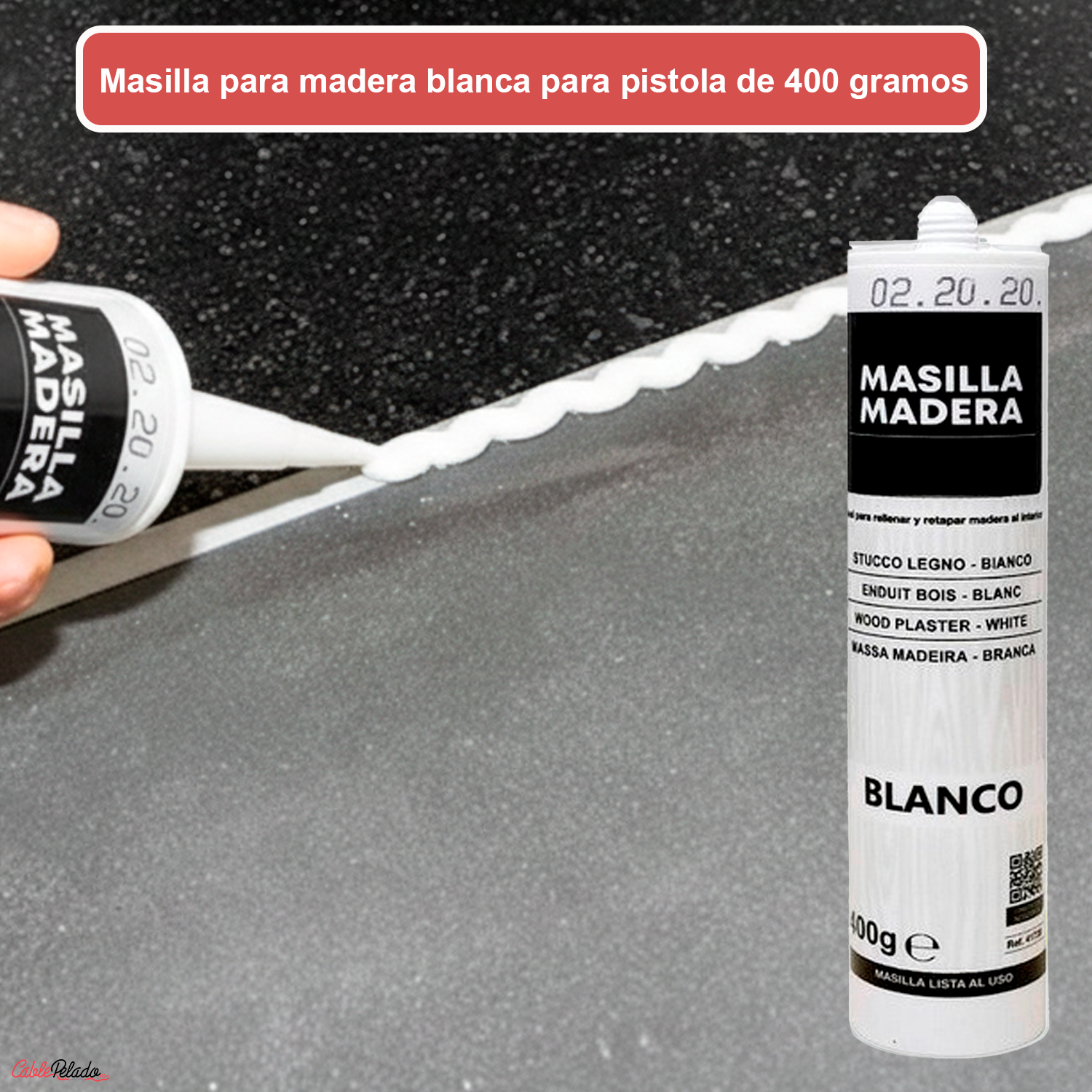 Masilla Madera Blanca Para Pistola 400 Gramos  Blanco