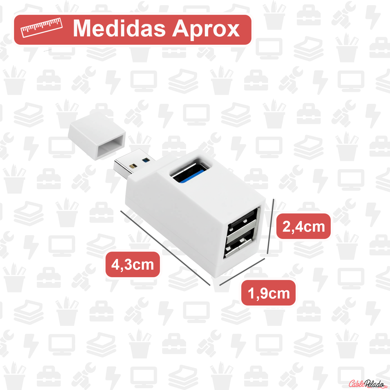 Mini Hub 3 Puertos 2 USB 2.0 Mas 1 USB 3.0  Blanco