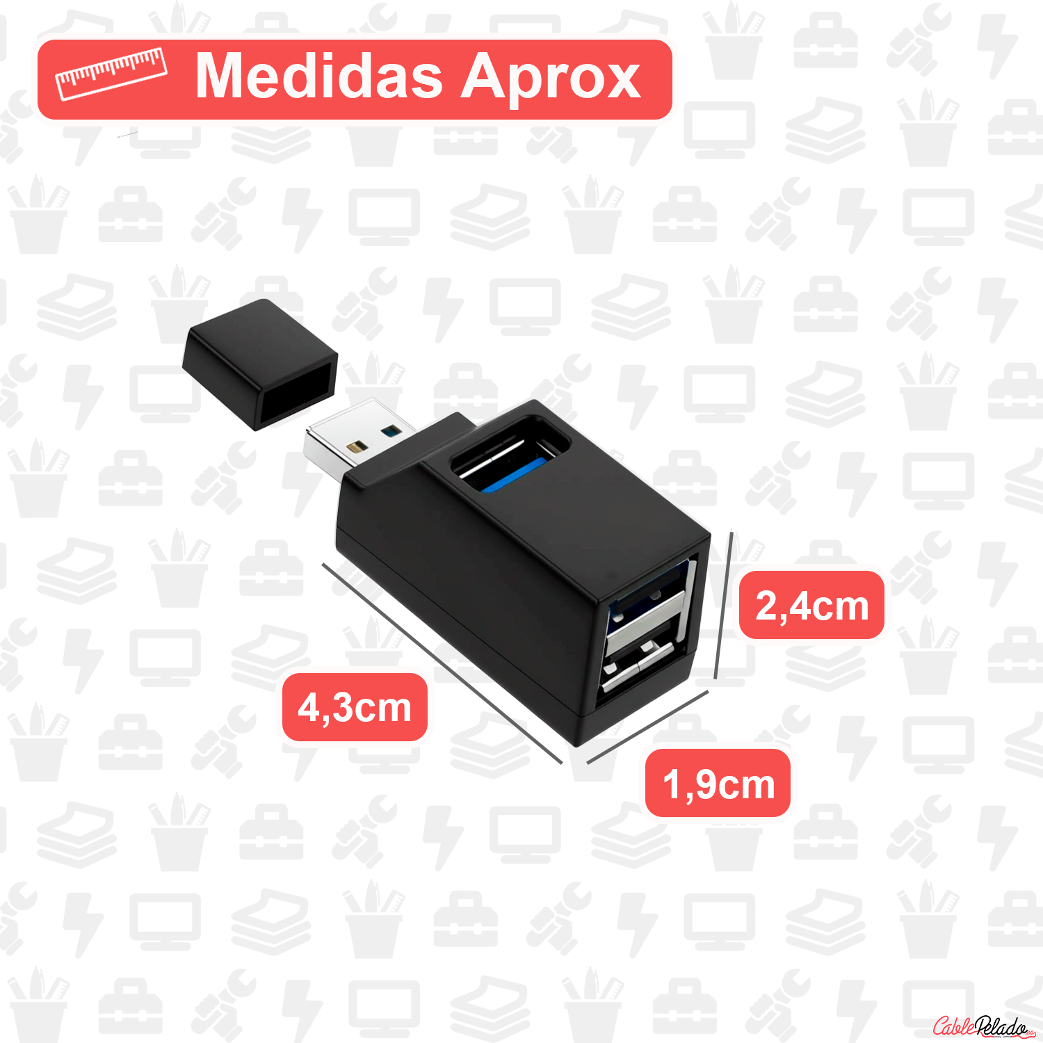 Mini Hub 3 Puertos 2 USB 2.0 Mas 1 USB 3.0  Negro