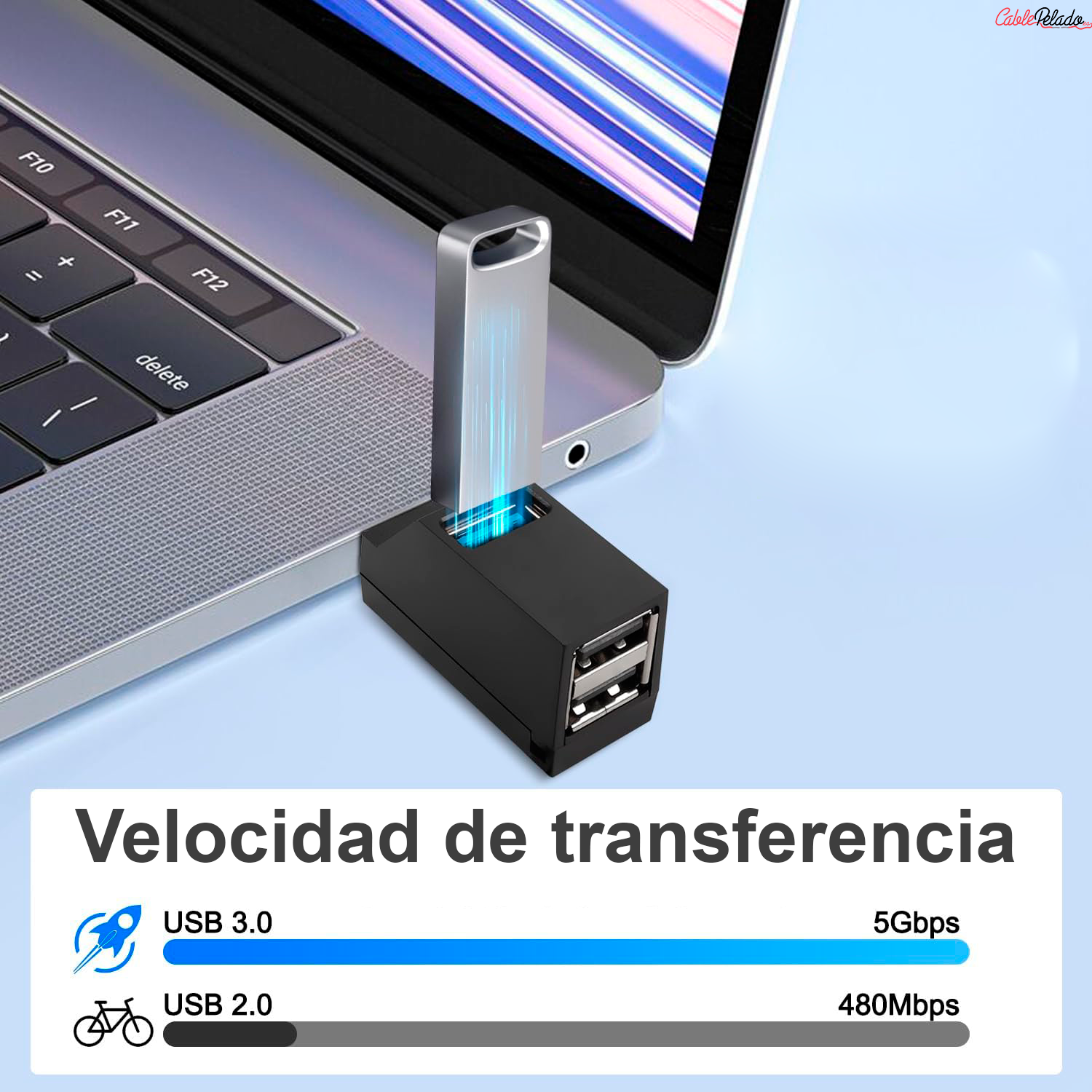 Mini Hub 3 Puertos 2 USB 2.0 Mas 1 USB 3.0  Negro