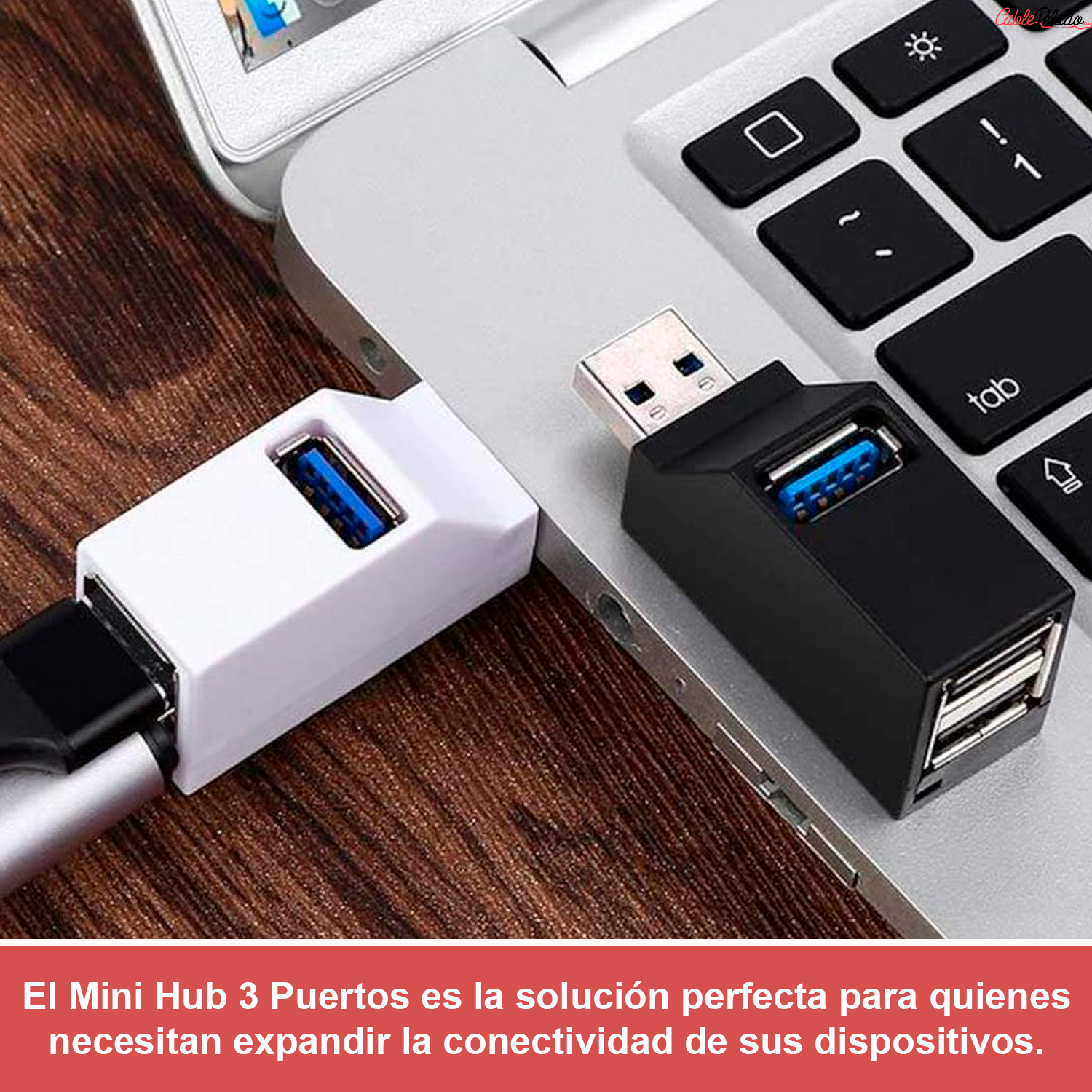 Mini Hub 3 Puertos 2 USB 2.0 Mas 1 USB 3.0  Negro