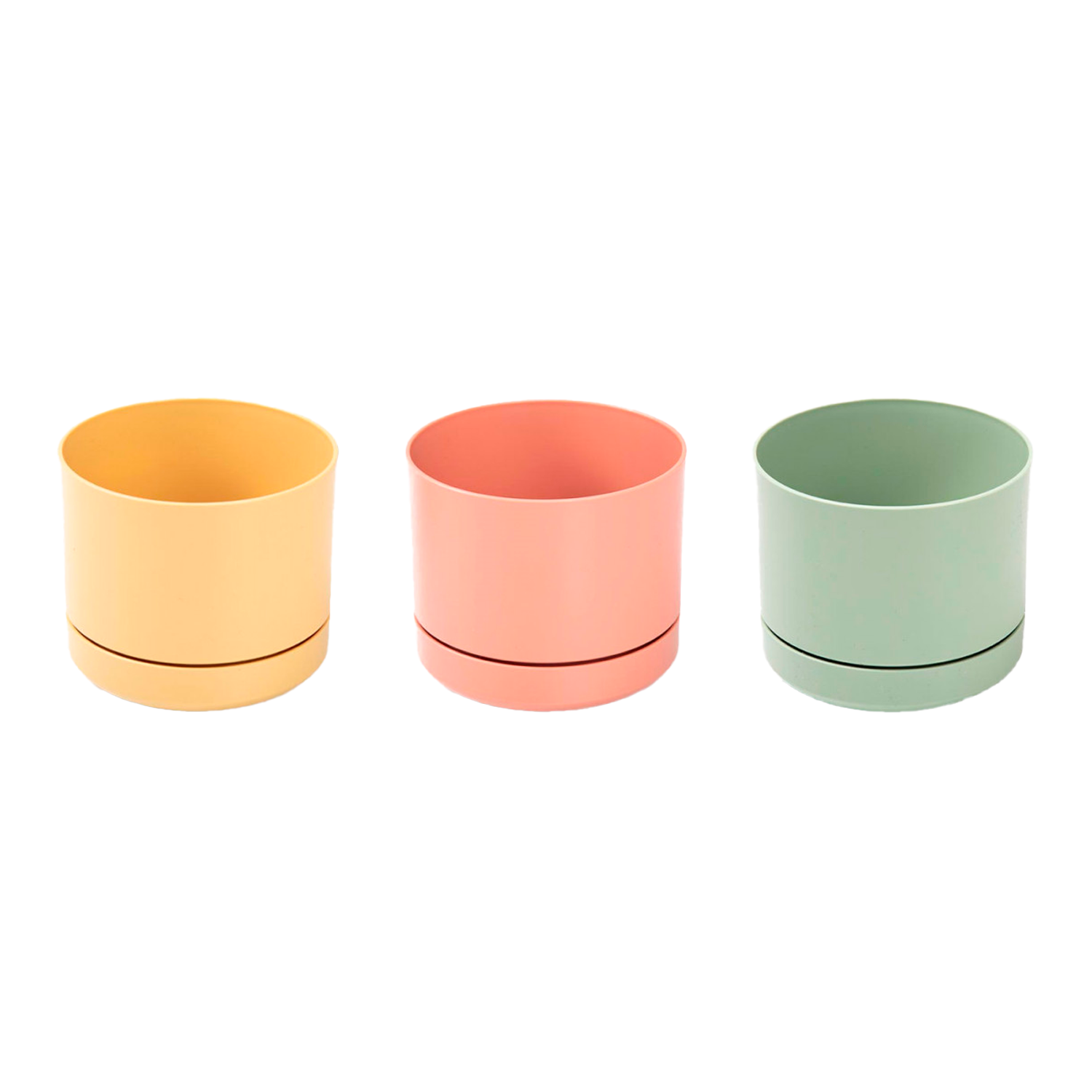 Mini Maceta Con Plato 14 Cm Pack 3 Unidades Colores Pasteles