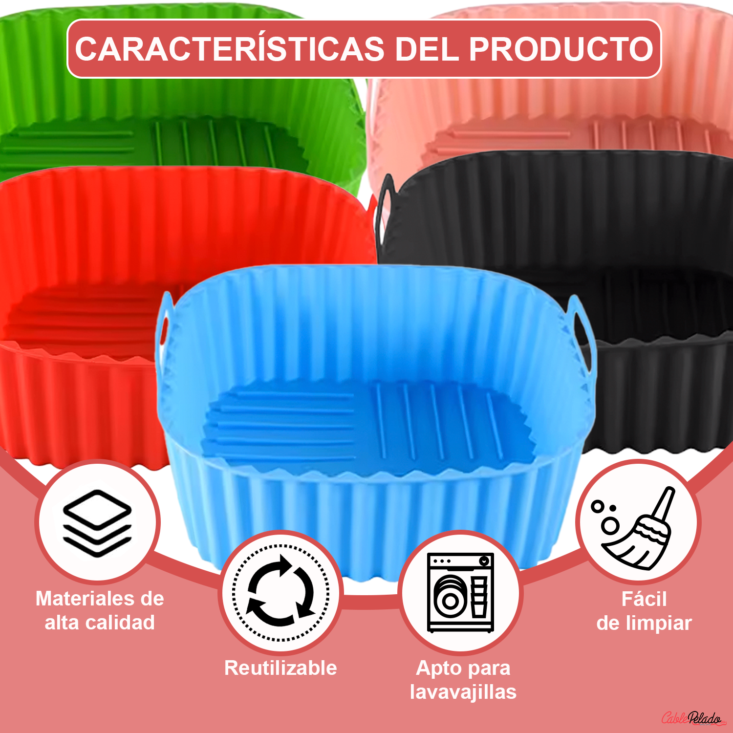 Molde Silicona Cuadrado Para Freidora De Aire 20 cm Azul claro