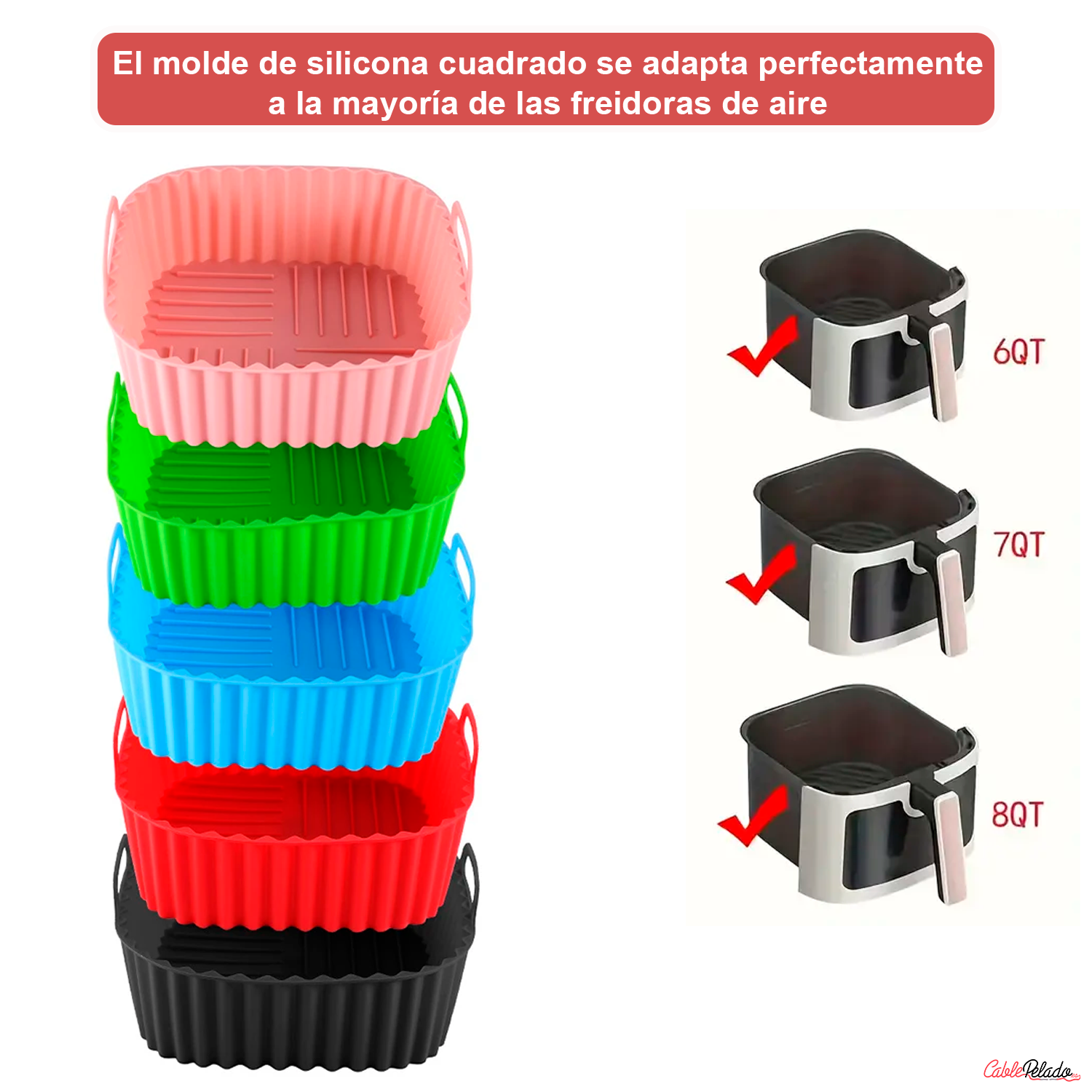 Molde Silicona Cuadrado Para Freidora De Aire 20 cm Azul claro