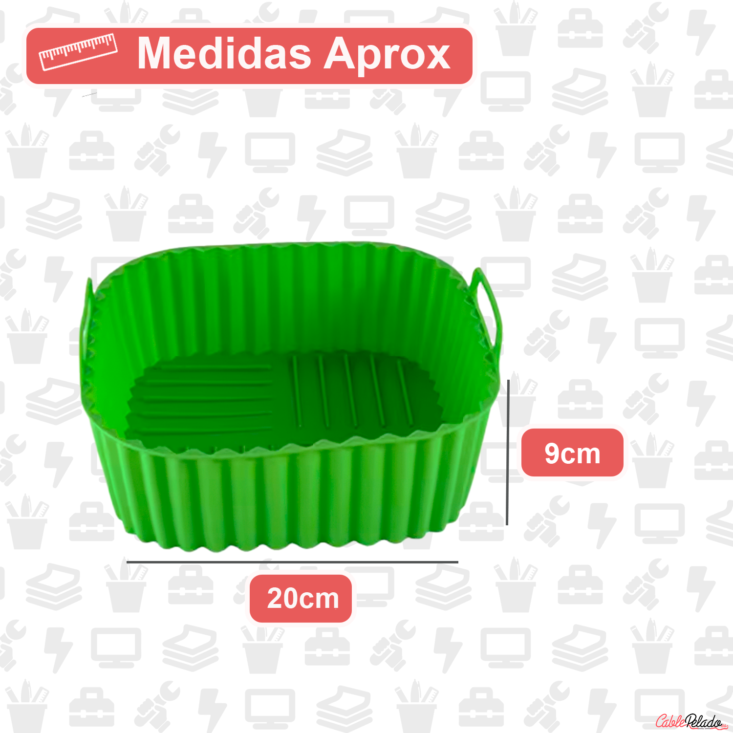 Molde Silicona Cuadrado Para Freidora De Aire 20 cm Verde