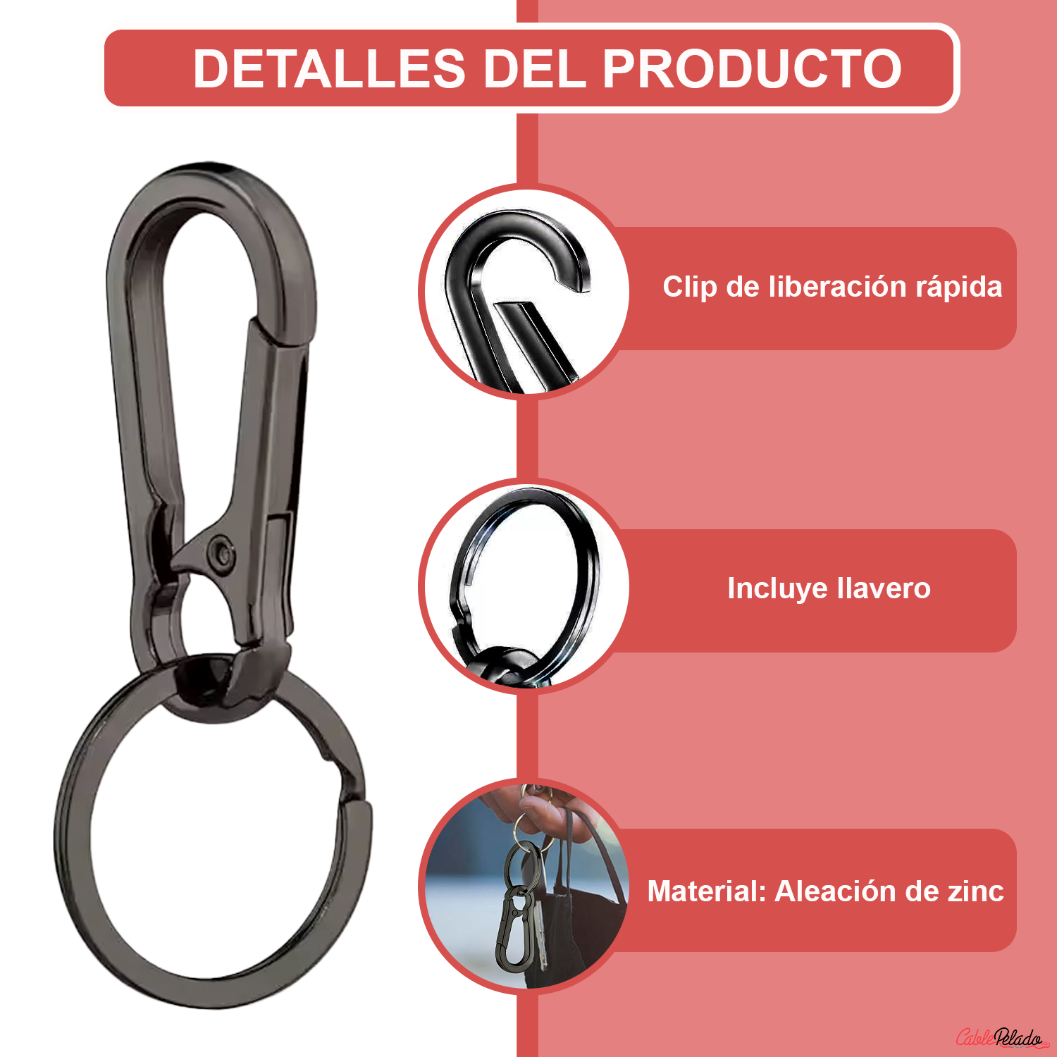 Mosquetón De Aleación De Zinc Con Llavero y Clips De Liberación Rápida  Negro
