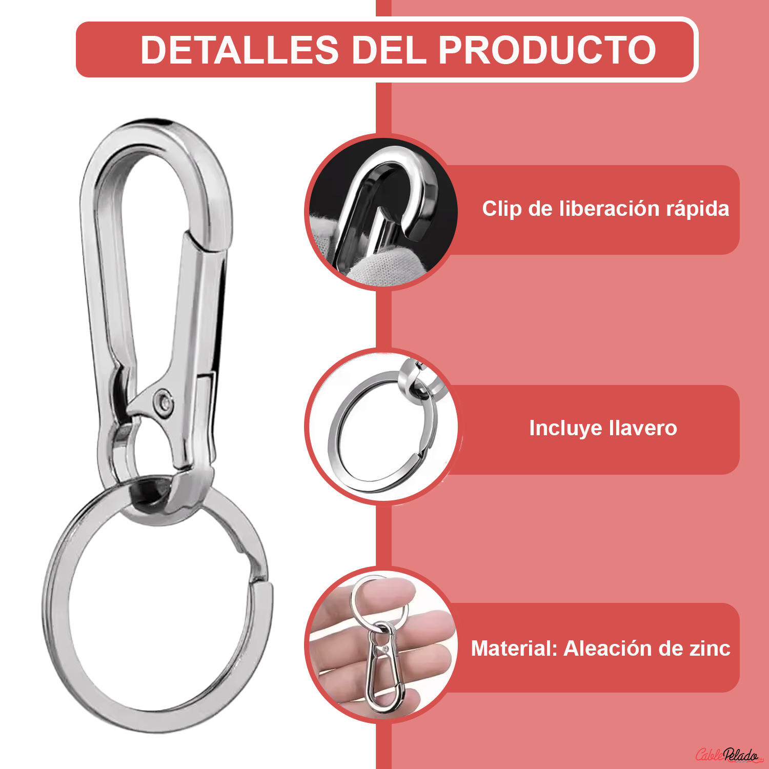 Mosquetón De Aleación De Zinc Con Llavero y Clips De Liberación Rápida  Plateado