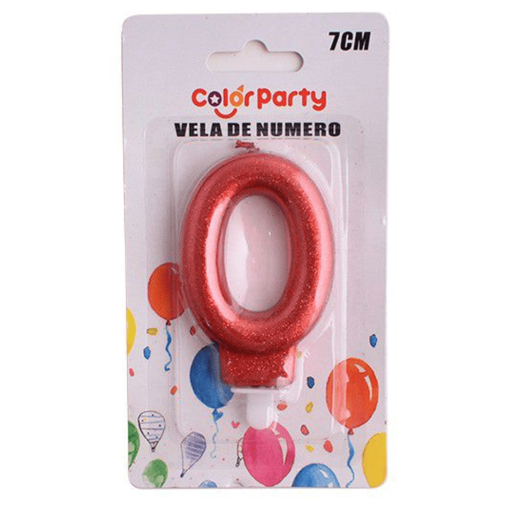 Numero 0 vela cumpleaños 7 cm Rojo