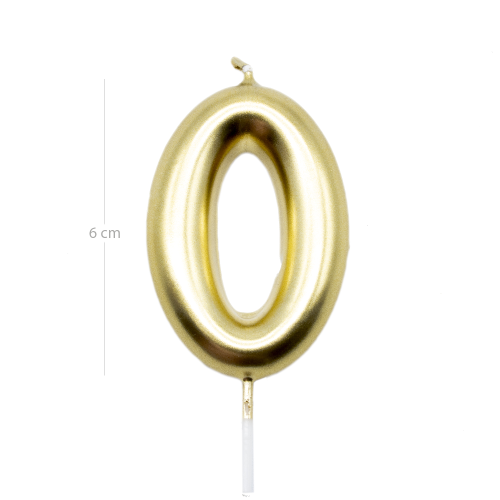 Numero 0 vela cumpleaños 6 cm Dorado