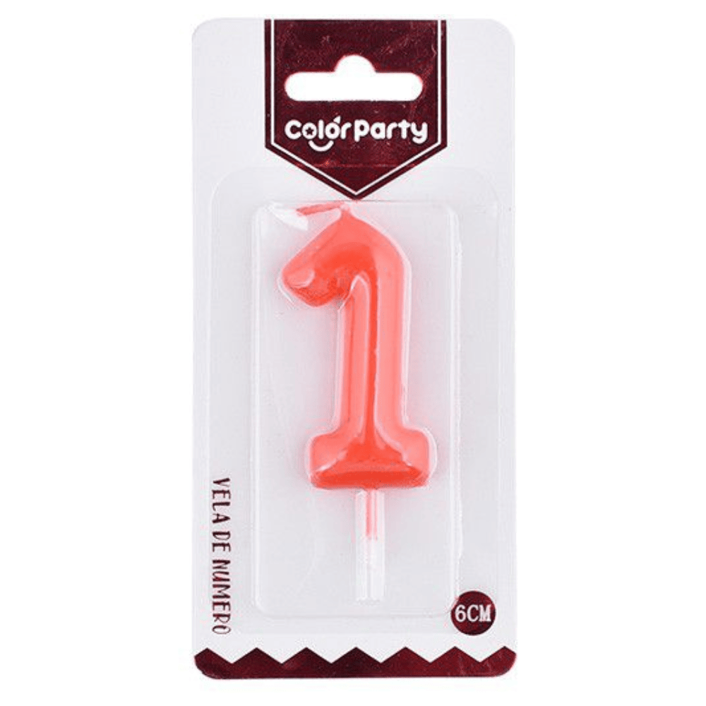 Numero 1 vela cumpleaños 6 cm Rojo
