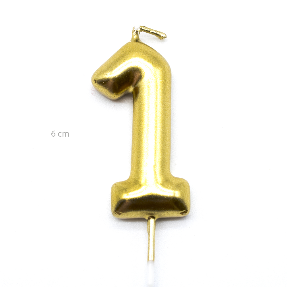 Numero 1 vela cumpleaños 6 cm Dorado
