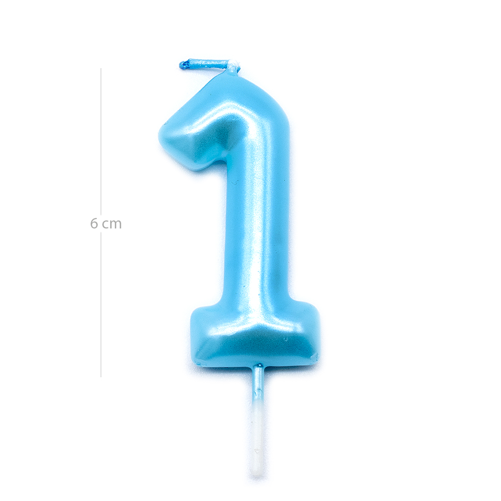 Numero 1 vela de cumpleaños 6 cm Azul claro