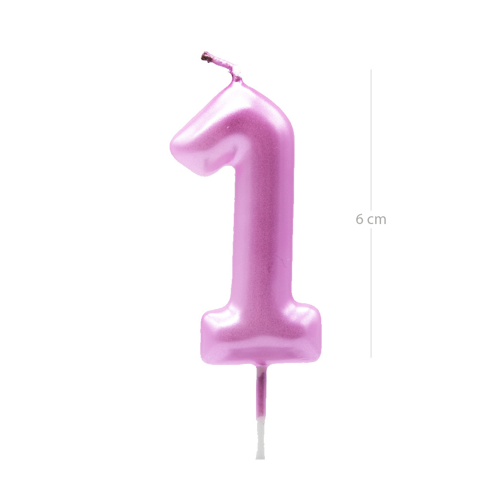 Numero 1 vela de cumpleaños 6 cm Rosa claro