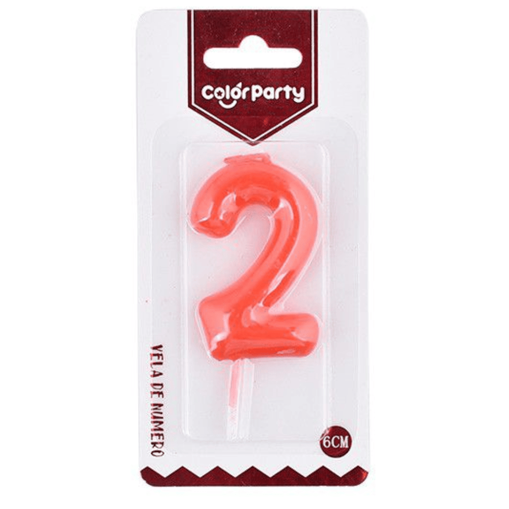 Numero 2 vela cumpleaños 6 cm Rojo