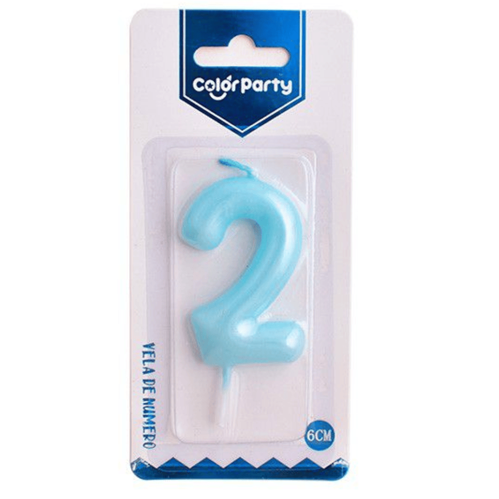 Numero 2 vela de cumpleaños 6 cm Azul claro