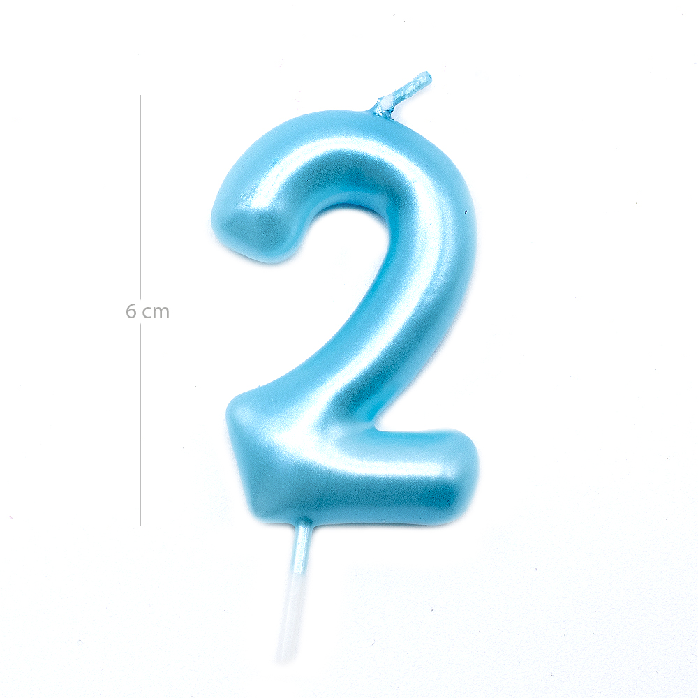 Numero 2 vela de cumpleaños 6 cm Azul claro