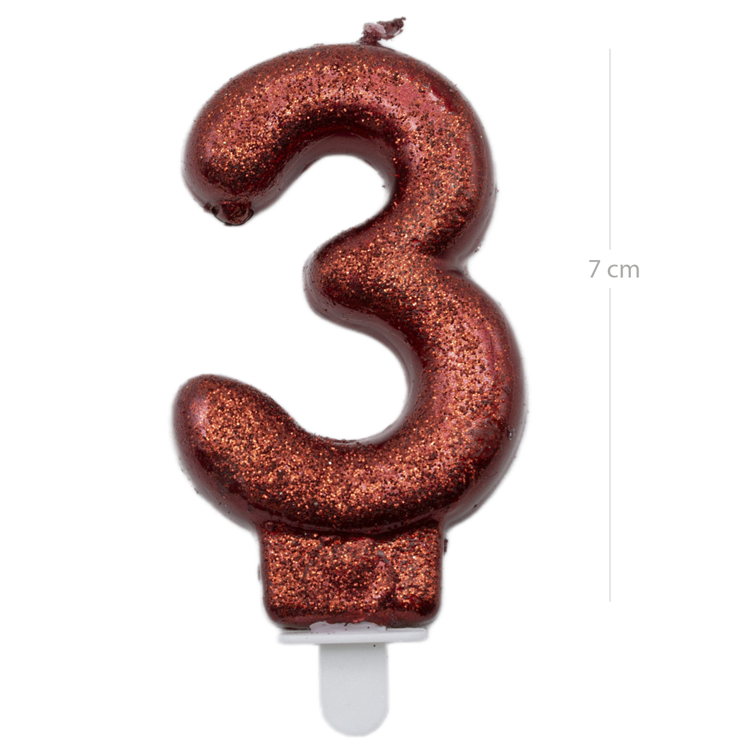 Numero 3 vela cumpleaños 7 cm Rojo