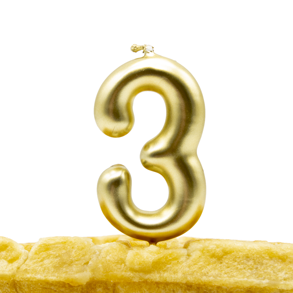 Numero 3 vela cumpleaños 6 cm Dorado