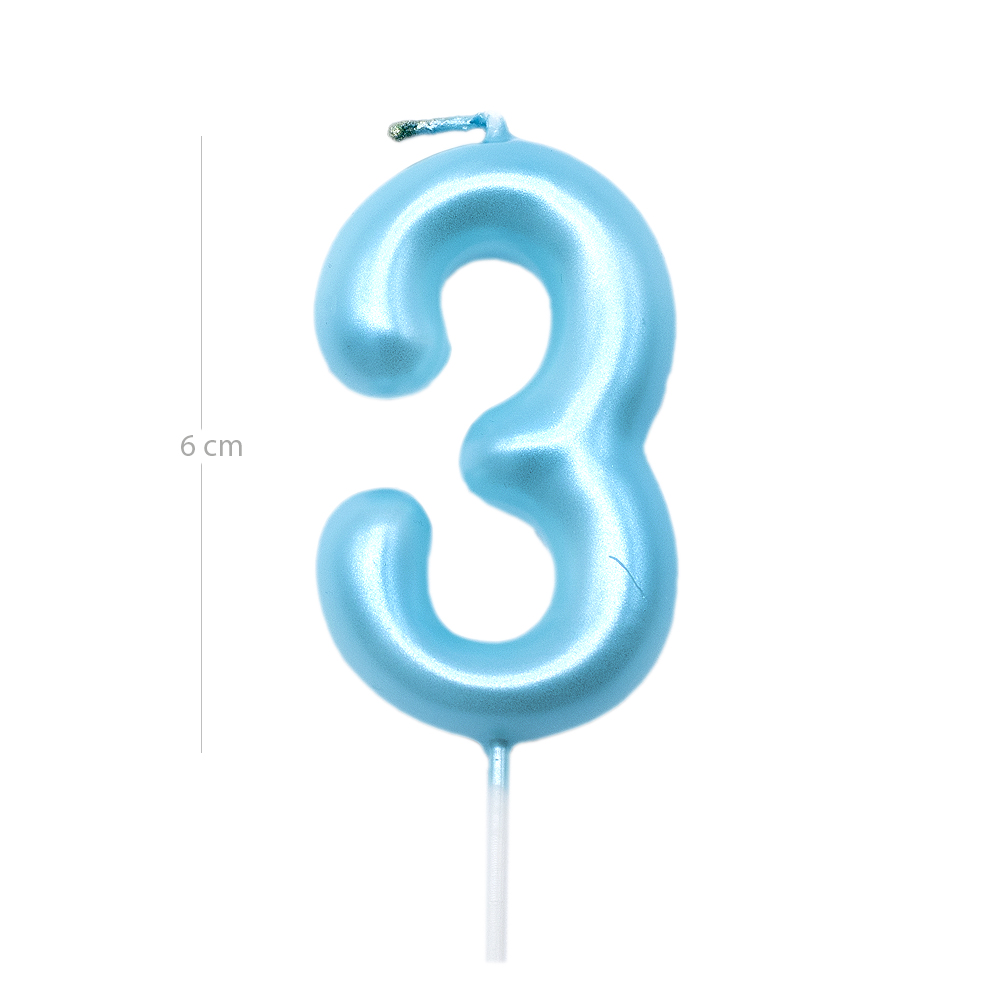 Numero 3 vela de cumpleaños 6 cm Azul claro