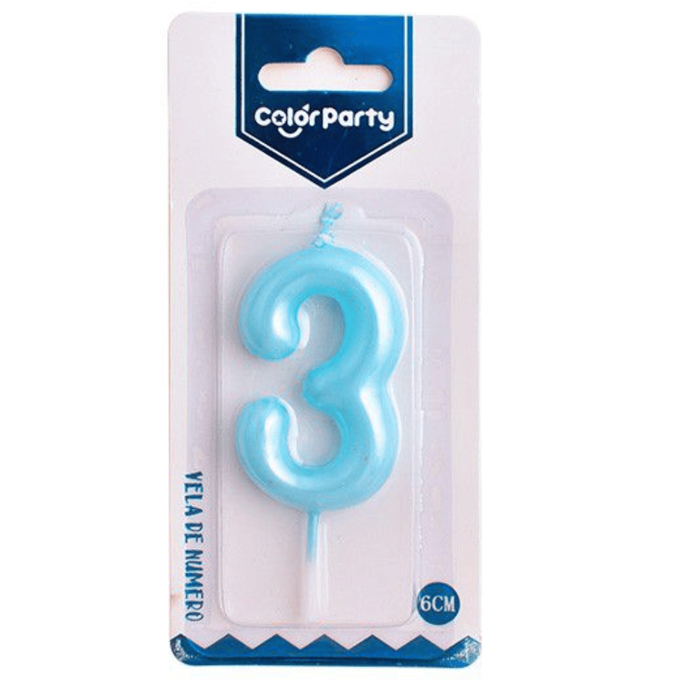 Numero 3 vela de cumpleaños 6 cm Azul claro